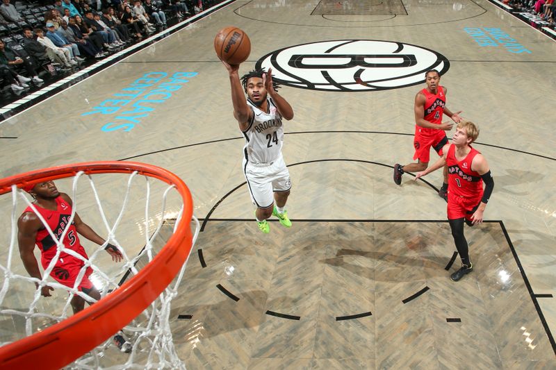 BROOKLYN, NY - OCTOBER 18: Cam Thomas #24 of the Brooklyn Nets shoots the ball during the game on October 18, 2024 at Barclays Center in Brooklyn, New York. NOTE TO USER: User expressly acknowledges and agrees that, by downloading and or using this Photograph, user is consenting to the terms and conditions of the Getty Images License Agreement. Mandatory Copyright Notice: Copyright 2024 NBAE (Photo by Nathaniel S. Butler/NBAE via Getty Images)