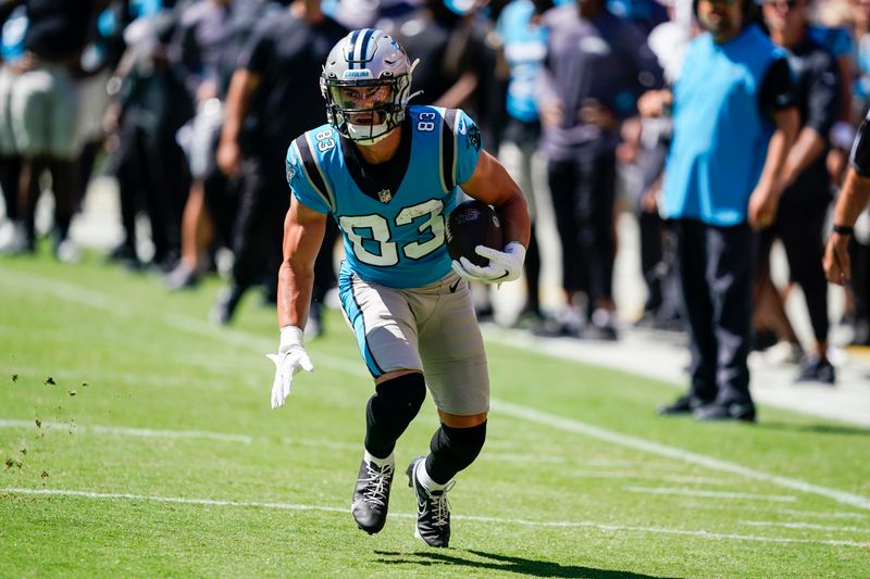 Carolina Panthers wide receiver Derek Wright (83) in action during the second half of an NFL preseason football game against the Washington Commanders, Saturday, Aug. 13, 2022, in Landover, Md. The Panthers won 23-21. (AP Photo/Alex Brandon)