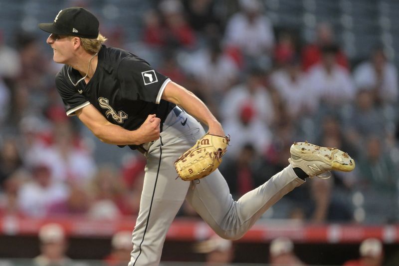 Sep 16, 2024; Anaheim, California, USA;  Chicago White Sox starting pitcher Jonathan Cannon (48) delivers to the plate in the first inning against the Los Angeles Angels at Angel Stadium. Mandatory Credit: Jayne Kamin-Oncea-Imagn Images