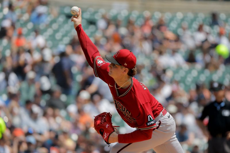 Jun 10, 2023; Detroit, Michigan, USA;  Arizona Diamondbacks starting pitcher Ryne Nelson (19) in the first inning against the Detroit Tigers at Comerica Park. Mandatory Credit: Rick Osentoski-USA TODAY Sports