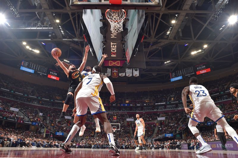 CLEVELAND, OH - NOVEMBER 8:  Ty Jerome #2 of the Cleveland Cavaliers shoots the ball during the game against the Golden State Warriors during a regular season game on November 8, 2024 at Rocket Mortgage FieldHouse in Cleveland, Ohio. NOTE TO USER: User expressly acknowledges and agrees that, by downloading and/or using this Photograph, user is consenting to the terms and conditions of the Getty Images License Agreement. Mandatory Copyright Notice: Copyright 2024 NBAE (Photo by David Liam Kyle/NBAE via Getty Images)