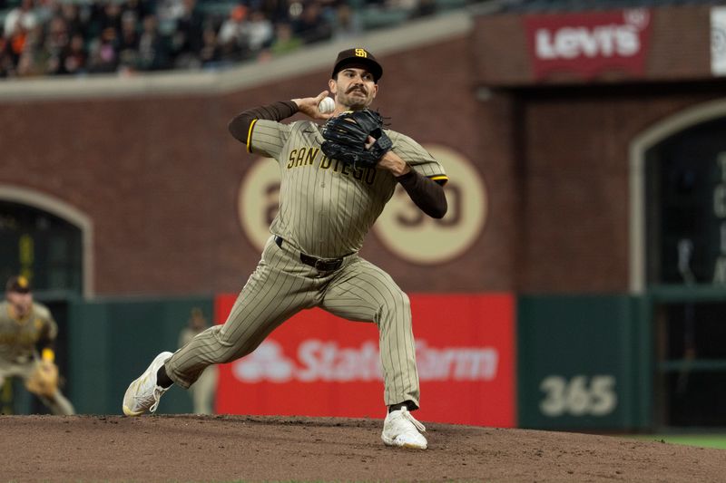 Sep 13, 2024; San Francisco, California, USA;  San Diego Padres pitcher Dylan Cease (84) pitches during the first inning against the San Francisco Giants at Oracle Park. Mandatory Credit: Stan Szeto-Imagn Images