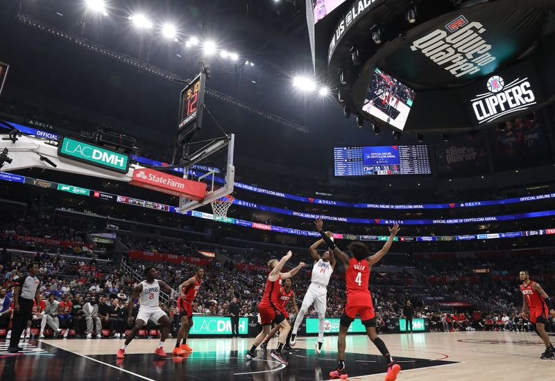 LOS ANGELES, CALIFORNIA - APRIL 14:  A general view of play between the Houston Rockets and the LA Clippersin the second half at Crypto.com Arena on April 14, 2024 in Los Angeles, California.  NOTE TO USER: User expressly acknowledges and agrees that, by downloading and/or using this photograph, user is consenting to the terms and conditions of the Getty Images License Agreement.  (Photo by Ronald Martinez/Getty Images)