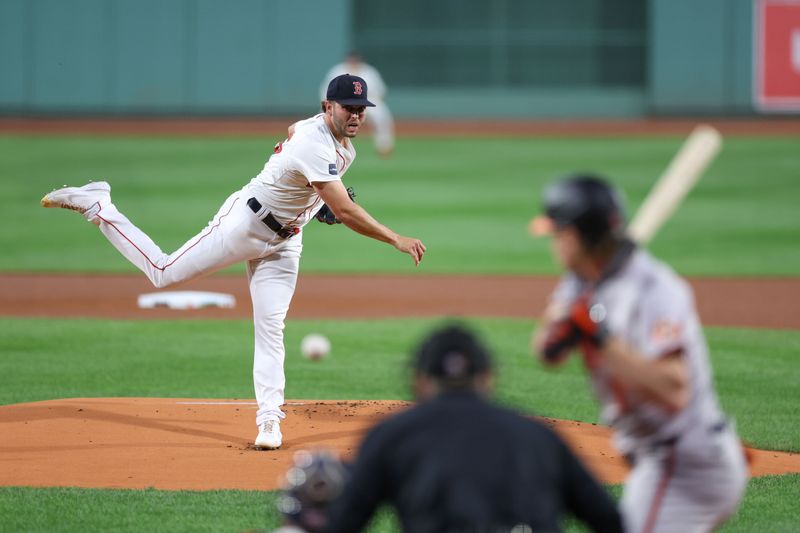 Sep 10, 2024; Boston, Massachusetts, USA; Boston Red Sox starting pitcher Kutter Crawford (50) throws a pitch during the first inning against the Baltimore Orioles at Fenway Park. Mandatory Credit: Paul Rutherford-Imagn Images