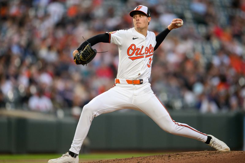 Jun 12, 2024; Baltimore, Maryland, USA; Baltimore Orioles pitcher Cade Povich (37) throws a pitch during the sixth inning against the Atlanta Braves at Oriole Park at Camden Yards. Mandatory Credit: Reggie Hildred-USA TODAY Sports