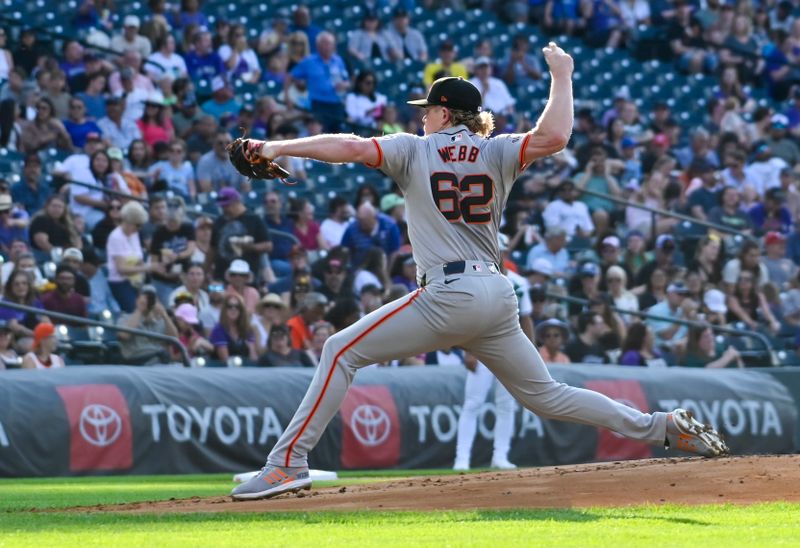 Jul 20, 2024; Denver, Colorado, USA; San Francisco Giants pitcher Logan Webb (62) delivers against the Colorado Rockies in the first inning at Coors Field. Mandatory Credit: John Leyba-USA TODAY Sports