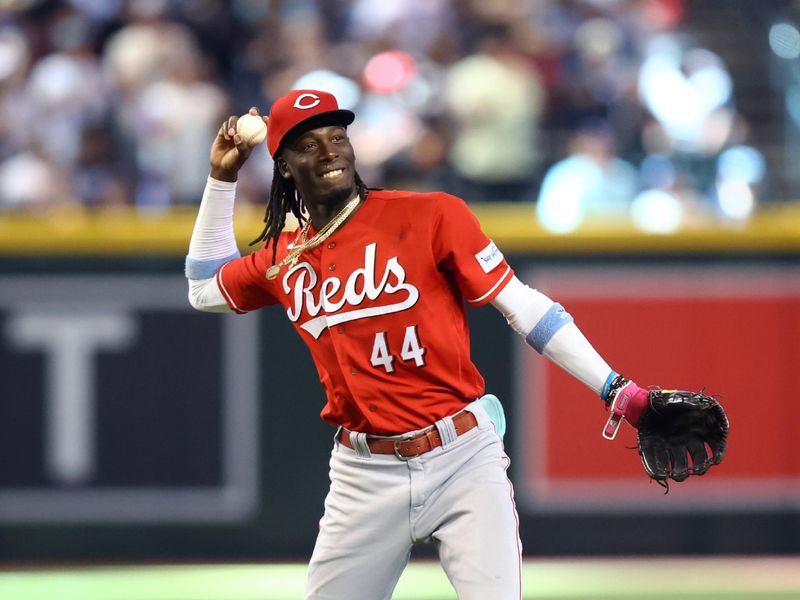 Aug 27, 2023; Phoenix, Arizona, USA; Cincinnati Reds shortstop Elly De La Cruz against the Arizona Diamondbacks at Chase Field. Mandatory Credit: Mark J. Rebilas-USA TODAY Sports