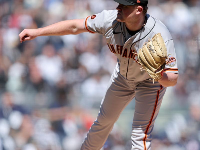 Mar 30, 2023; Bronx, New York, USA; San Francisco Giants starting pitcher Logan Webb (62) follows through on a pitch against the New York Yankees during the first inning at Yankee Stadium. Mandatory Credit: Brad Penner-USA TODAY Sports