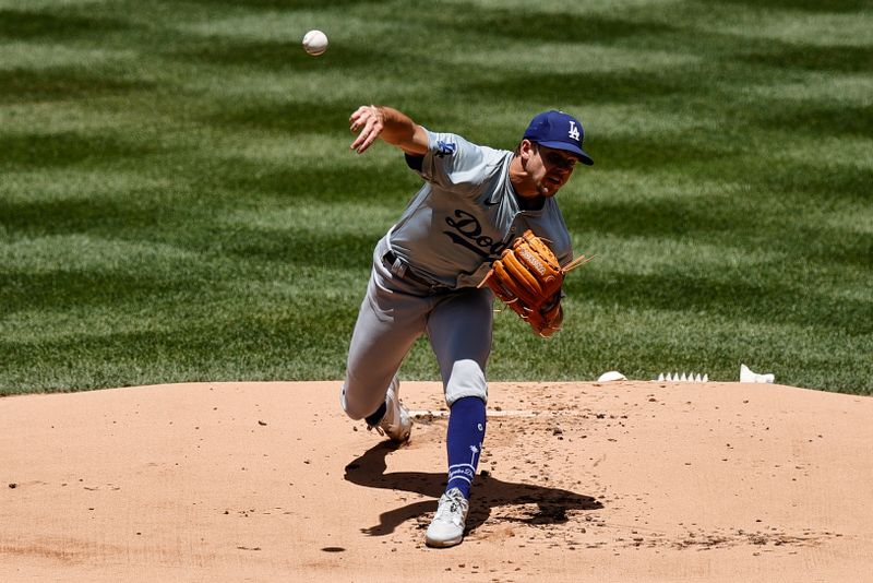 Jun 20, 2024; Denver, Colorado, USA; Los Angeles Dodgers starting pitcher Gavin Stone (35) pitches in the first inning against the Colorado Rockies at Coors Field. Mandatory Credit: Isaiah J. Downing-USA TODAY Sports