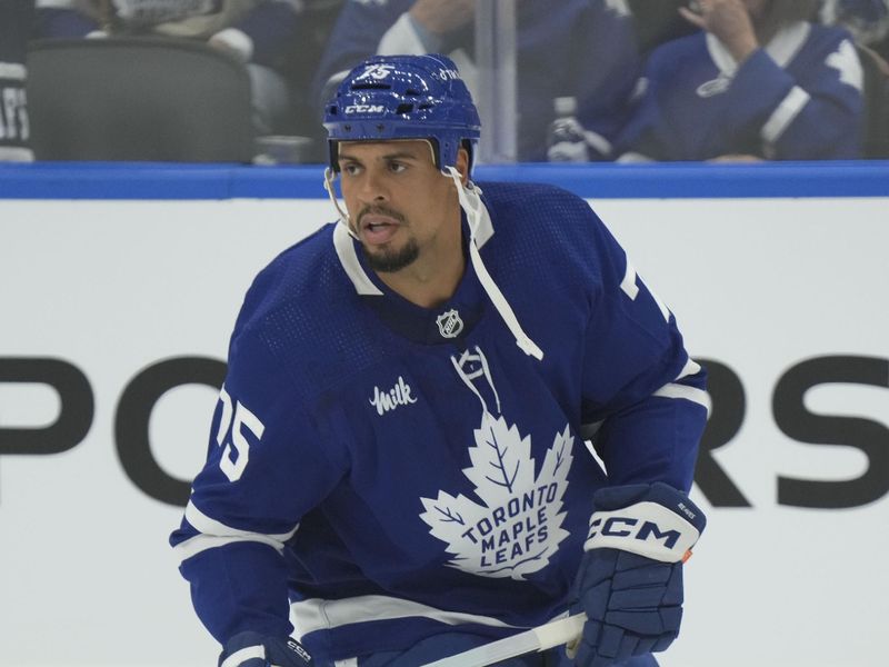 Sep 25, 2023; Toronto, Ontario, CAN; Toronto Maple Leafs forward Ryan Reaves (75) skates during warm up before a game against the Ottawa Senators at Scotiabank Arena. Mandatory Credit: John E. Sokolowski-USA TODAY Sports