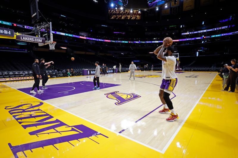 LOS ANGELES, CALIFORNIA - MARCH 02: LeBron James #23 of the Los Angeles Lakers warms before the start of the game against the Denver Nuggets at Crypto.com Arena on March 2, 2024 in Los Angeles, California. James is 9 points away from becoming the first player in NBA history to score 40,000 career points. NOTE TO USER: User expressly acknowledges and agrees that, by downloading and or using this photograph, User is consenting to the terms and conditions of the Getty Images License Agreement.(Photo by Kevork Djansezian/Getty Images)