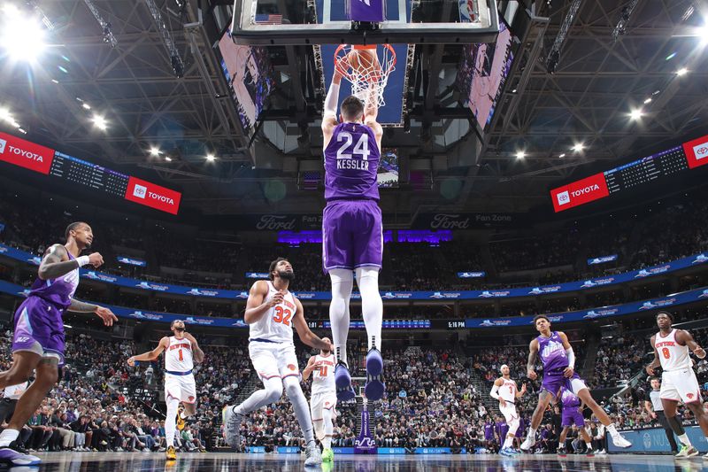 SALT LAKE CITY, UT - NOVEMBER 23: Walker Kessler #24 of the Utah Jazz dunks the ball during the game against the New York Knicks on November 23, 2024 at Delta Center in Salt Lake City, Utah. NOTE TO USER: User expressly acknowledges and agrees that, by downloading and or using this Photograph, User is consenting to the terms and conditions of the Getty Images License Agreement. Mandatory Copyright Notice: Copyright 2024 NBAE (Photo by Melissa Majchrzak/NBAE via Getty Images)