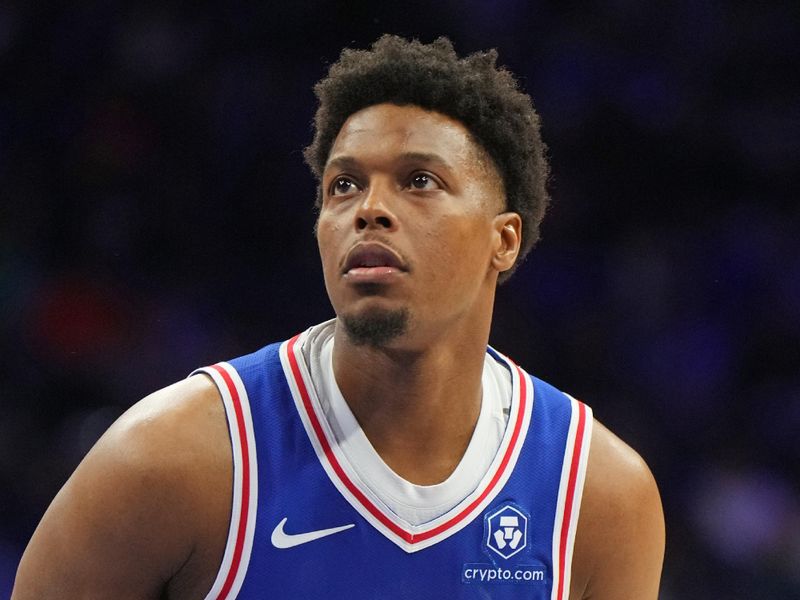 PHILADELPHIA, PA - APRIL 2: Kyle Lowry #7 of the Philadelphia 76ers shoots a free throw during the game against the Oklahoma City Thunder on April 2, 2024 at the Wells Fargo Center in Philadelphia, Pennsylvania NOTE TO USER: User expressly acknowledges and agrees that, by downloading and/or using this Photograph, user is consenting to the terms and conditions of the Getty Images License Agreement. Mandatory Copyright Notice: Copyright 2024 NBAE (Photo by Jesse D. Garrabrant/NBAE via Getty Images)