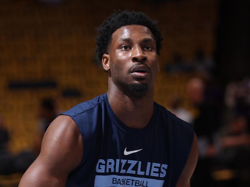 MEMPHIS, TN - APRIL 19: Jaren Jackson Jr. #13 of the Memphis Grizzlies warms up before the game against the Los Angeles Lakers during Round One Game Two of the 2023 NBA Playoffs on April 19, 2023 at FedExForum in Memphis, Tennessee. NOTE TO USER: User expressly acknowledges and agrees that, by downloading and or using this photograph, User is consenting to the terms and conditions of the Getty Images License Agreement. Mandatory Copyright Notice: Copyright 2023 NBAE (Photo by Joe Murphy/NBAE via Getty Images)