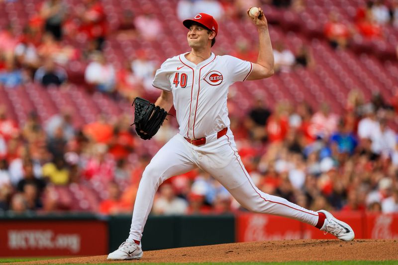 Jul 9, 2024; Cincinnati, Ohio, USA; Cincinnati Reds starting pitcher Nick Lodolo (40) pitches against the Colorado Rockies in the first inning at Great American Ball Park. Mandatory Credit: Katie Stratman-USA TODAY Sports