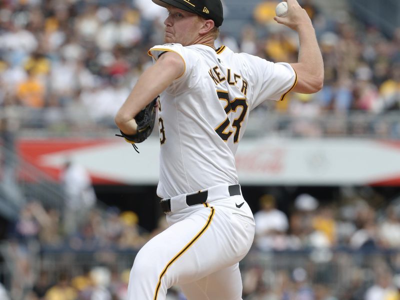 May 25, 2024; Pittsburgh, Pennsylvania, USA;  Pittsburgh Pirates starting pitcher Mitch Keller (23) delivers a pitch against the Atlanta Braves during the first inning at PNC Park. Mandatory Credit: Charles LeClaire-USA TODAY Sports