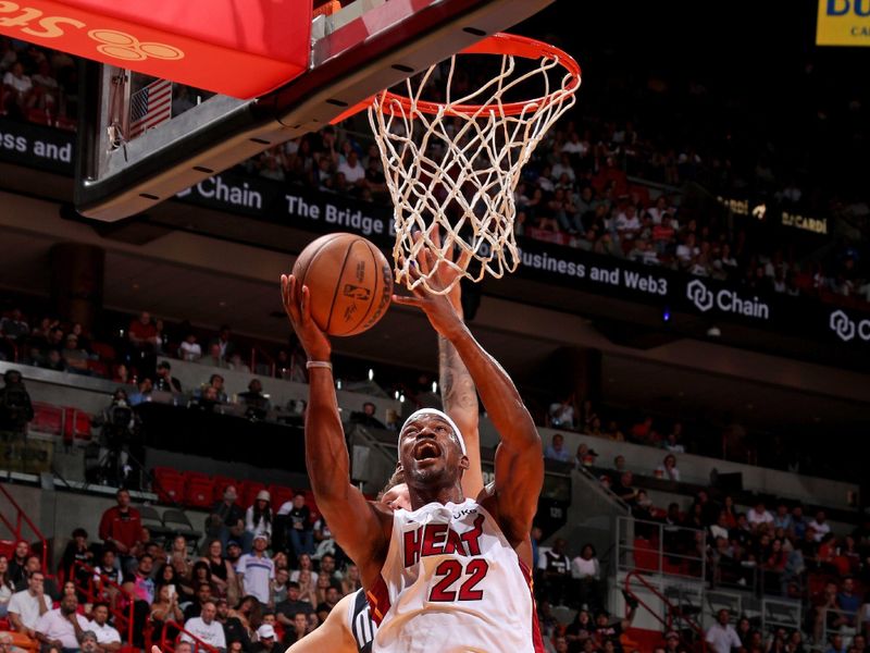 MIAMI, FL - APRIL 1: Jimmy Butler #22 of the Miami Heat drives to the basket against the Dallas Mavericks on April 1, 2023 at Miami-Dade Arena in Miami, Florida. NOTE TO USER: User expressly acknowledges and agrees that, by downloading and or using this Photograph, user is consenting to the terms and conditions of the Getty Images License Agreement. Mandatory Copyright Notice: Copyright 2023 NBAE (Photo by Issac Baldizon/NBAE via Getty Images)