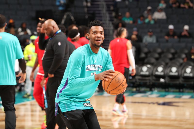 CHARLOTTE, NC - JANUARY 26: Brandon Miller #24 of the Charlotte Hornets warms up before the game against the Houston Rockets on January 26, 2024 at Spectrum Center in Charlotte, North Carolina. NOTE TO USER: User expressly acknowledges and agrees that, by downloading and or using this photograph, User is consenting to the terms and conditions of the Getty Images License Agreement. Mandatory Copyright Notice: Copyright 2024 NBAE (Photo by Kent Smith/NBAE via Getty Images)