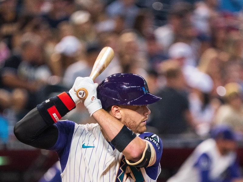 Aug 11, 2023; Phoenix, Arizona, USA; Arizona Diamondbacks catcher Carson Kelly (18) at bat in the fifth inning against the San Diego Padres at Chase Field. Mandatory Credit: Allan Henry-USA TODAY Sports