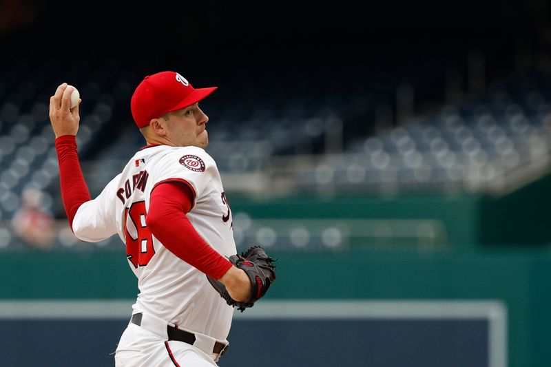 Jun 5, 2024; Washington, District of Columbia, USA; Washington Nationals starting pitcher Patrick Corbin (46) pitches against the New York Mets during the first inning at Nationals Park. Mandatory Credit: Geoff Burke-USA TODAY Sports