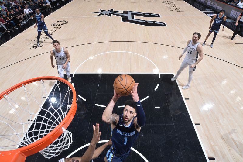 SAN ANTONIO, TX - MARCH 22  Scotty Pippen Jr. #1 of the Memphis Grizzlies drives to the basket during the game against the San Antonio Spurs on March 22, 2024 at the Frost Bank Center in San Antonio, Texas. NOTE TO USER: User expressly acknowledges and agrees that, by downloading and or using this photograph, user is consenting to the terms and conditions of the Getty Images License Agreement. Mandatory Copyright Notice: Copyright 2024 NBAE (Photos by Michael Gonzales/NBAE via Getty Images)