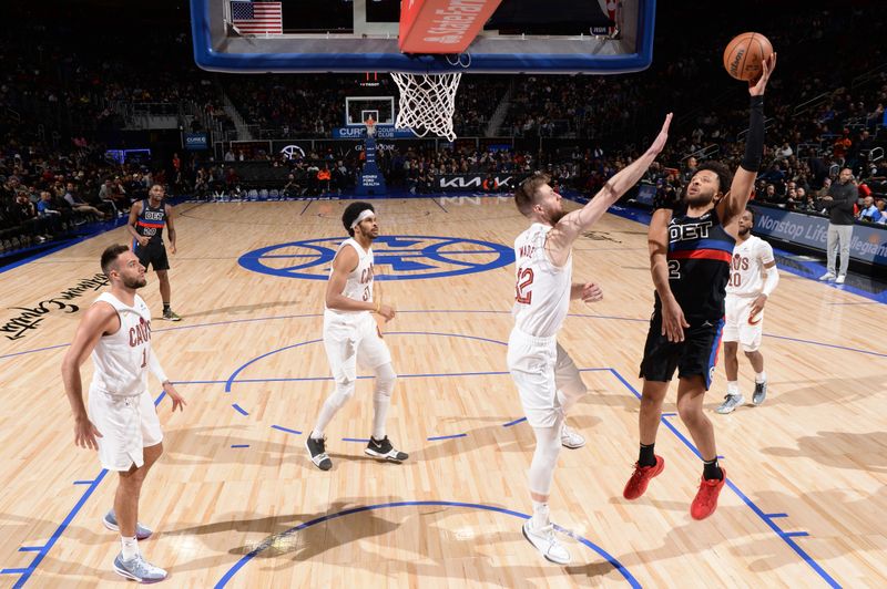 DETROIT, MI - MARCH 1: Cade Cunningham #2 of the Detroit Pistons shoots the ball during the game against the Cleveland Cavaliers on March 1, 2024 at Little Caesars Arena in Detroit, Michigan. NOTE TO USER: User expressly acknowledges and agrees that, by downloading and/or using this photograph, User is consenting to the terms and conditions of the Getty Images License Agreement. Mandatory Copyright Notice: Copyright 2024 NBAE (Photo by Chris Schwegler/NBAE via Getty Images)