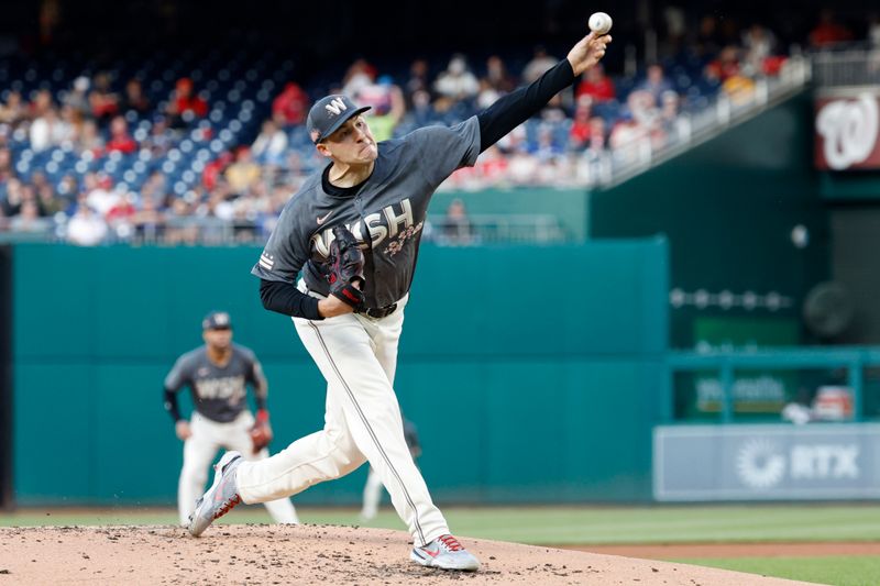 Apr 23, 2024; Washington, District of Columbia, USA; Washington Nationals starting pitcher Patrick Corbin (46) pitches against the Los Angeles Dodgers during the second inning at Nationals Park. Mandatory Credit: Geoff Burke-USA TODAY Sports