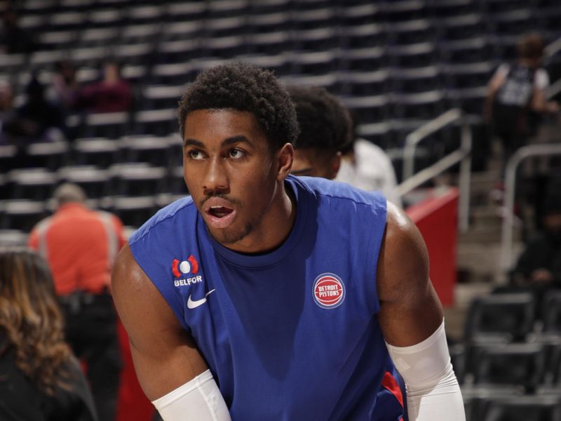 DETROIT, MI - JANUARY 24: Jaden Ivey #23 of the Detroit Pistons warms up before the game against the Charlotte Hornets on January 24, 2024 at Little Caesars Arena in Detroit, Michigan. NOTE TO USER: User expressly acknowledges and agrees that, by downloading and/or using this photograph, User is consenting to the terms and conditions of the Getty Images License Agreement. Mandatory Copyright Notice: Copyright 2024 NBAE (Photo by Brian Sevald/NBAE via Getty Images)