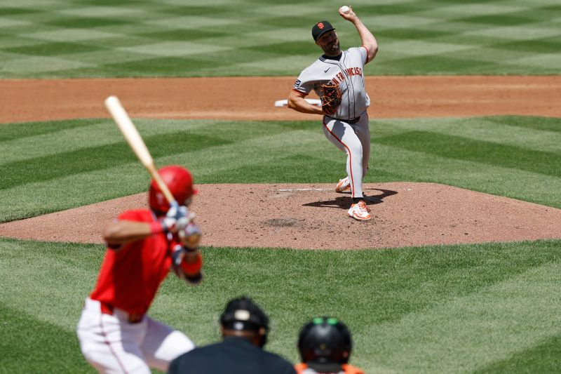 May 25, 2025; Washington, District of Columbia, USA; San Francisco Giants starting pitcher Robbie Ray (38) pitches against Washington Nationals shortstop Nasim Nuñez (26) during the third inning at Nationals Park. Mandatory Credit: Geoff Burke-Imagn Images