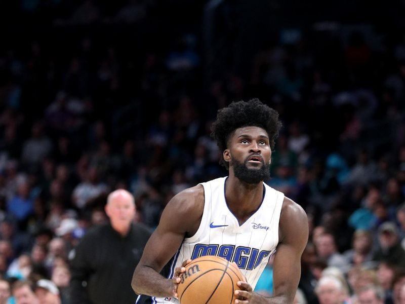 CHARLOTTE, NC - MARCH 5: Jonathan Isaac #1 of the Orlando Magic handles the ball during the game against the Charlotte Hornets on March 5, 2024 at Spectrum Center in Charlotte, North Carolina. NOTE TO USER: User expressly acknowledges and agrees that, by downloading and or using this photograph, User is consenting to the terms and conditions of the Getty Images License Agreement.  Mandatory Copyright Notice:  Copyright 2024 NBAE (Photo by Brock Williams-Smith/NBAE via Getty Images)