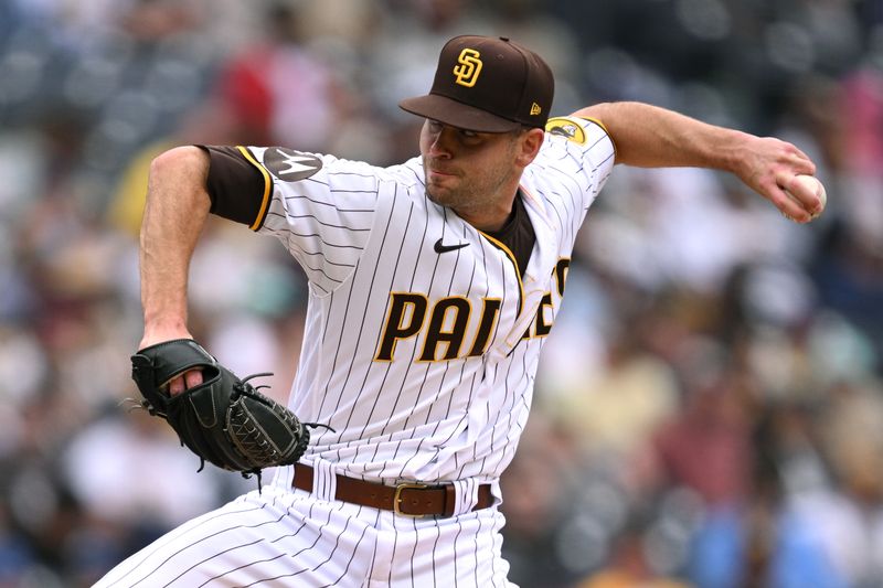 May 17, 2023; San Diego, California, USA; San Diego Padres relief pitcher Tom Cosgrove (59) throws a pitch against the Kansas City Royals during the eighth inning at Petco Park. Mandatory Credit: Orlando Ramirez-USA TODAY Sports