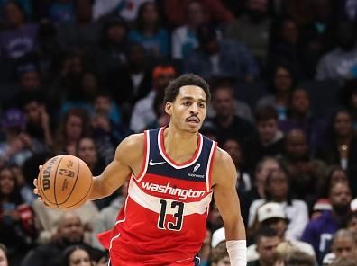 CHARLOTTE, NC - NOVEMBER 22: Jordan Poole #13 of the Washington Wizards brings the ball up court against the Charlotte Hornets on November 22, 2023 at Spectrum Center in Charlotte, North Carolina. NOTE TO USER: User expressly acknowledges and agrees that, by downloading and or using this photograph, User is consenting to the terms and conditions of the Getty Images License Agreement.  Mandatory Copyright Notice:  Copyright 2023 NBAE (Photo by Brock Williams-Smith/NBAE via Getty Images)