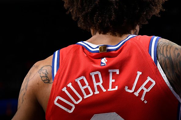 PHILADELPHIA, PA - DECEMBER 22:  Kelly Oubre Jr. #9 of the Philadelphia 76ers looks on during the game against the Toronto Raptors on December 22, 2023 at the Wells Fargo Center in Philadelphia, Pennsylvania NOTE TO USER: User expressly acknowledges and agrees that, by downloading and/or using this Photograph, user is consenting to the terms and conditions of the Getty Images License Agreement. Mandatory Copyright Notice: Copyright 2023 NBAE (Photo by David Dow/NBAE via Getty Images)