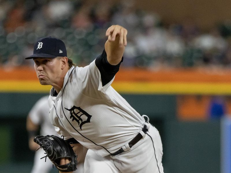 Aug 22, 2023; Detroit, Michigan, USA; Detroit Tigers relief pitcher Tyler Holton (87) pitches in the seventh inning against the Chicago Cubs at Comerica Park. Mandatory Credit: David Reginek-USA TODAY Sports