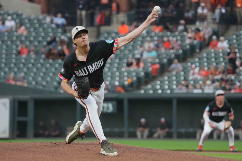 May 16, 2025; Baltimore, Maryland, USA; Baltimore Orioles pitcher Cade Povich (37) delivers in the first inning against the Washington Nationals at Oriole Park at Camden Yards. Mandatory Credit: Mitch Stringer-Imagn Images