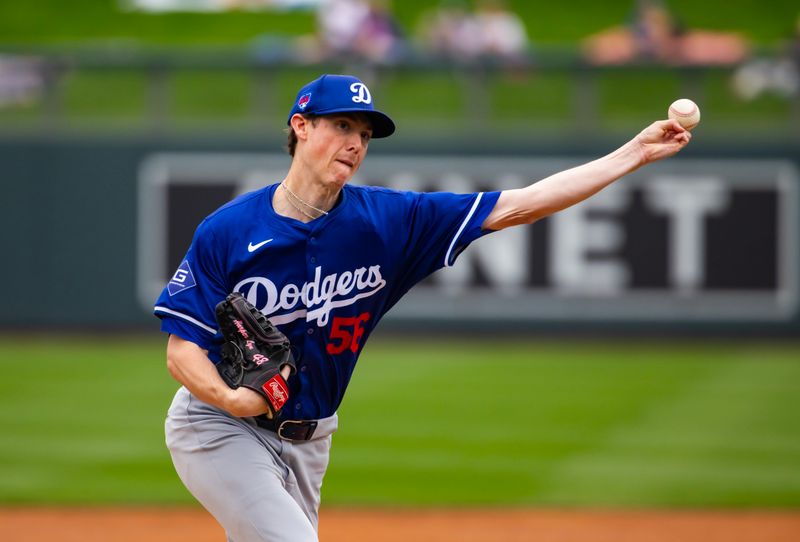 Feb 26, 2024; Salt River Pima-Maricopa, Arizona, USA; Los Angeles Dodgers pitcher Ryan Yarbrough against the Colorado Rockies during a spring training game at Salt River Fields at Talking Stick. Mandatory Credit: Mark J. Rebilas-USA TODAY Sports