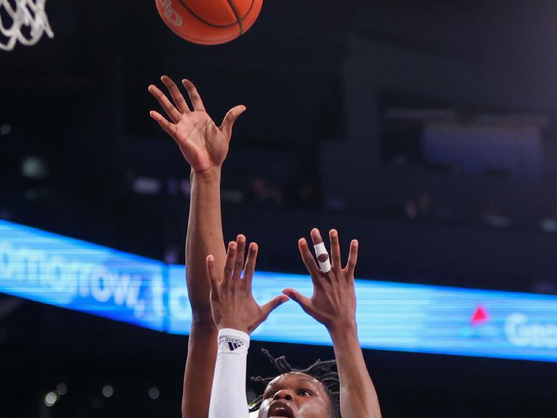 Feb 8, 2023; Atlanta, Georgia, USA; Notre Dame Fighting Irish forward Ven-Allen Lubin (2) shoots over Georgia Tech Yellow Jackets guard Miles Kelly (13) in the first half at McCamish Pavilion. Mandatory Credit: Brett Davis-USA TODAY Sports