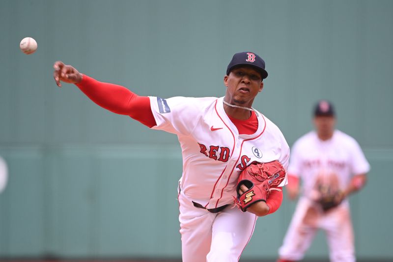 Jun 2, 2024; Boston, Massachusetts, USA; Boston Red Sox starting pitcher Brayan Bello (66) throws against the Detroit Tigers during the first inning at Fenway Park. Mandatory Credit: Eric Canha-USA TODAY Sports