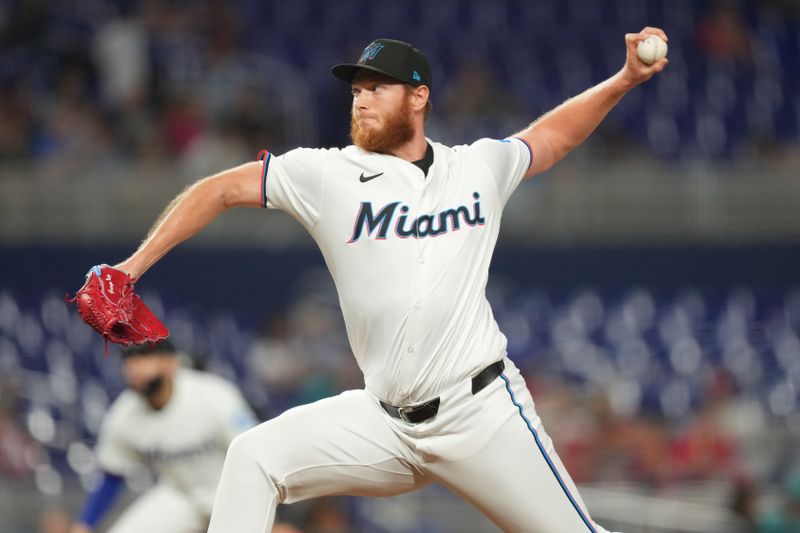 Jun 17, 2024; Miami, Florida, USA;  Miami Marlins pitcher A.J. Puk (35) pitches in the 12th inning against the St. Louis Cardinals at loanDepot Park. Mandatory Credit: Jim Rassol-USA TODAY Sports