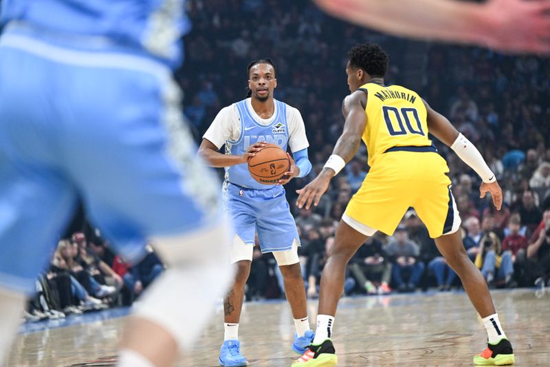 CLEVELAND, OH - JANUARY 12: Darius Garland #10 of the Cleveland Cavaliers looks to pass the ball during the game against the Indiana Pacers on January 12, 2025 at Rocket Mortgage FieldHouse in Cleveland, Ohio. NOTE TO USER: User expressly acknowledges and agrees that, by downloading and/or using this Photograph, user is consenting to the terms and conditions of the Getty Images License Agreement. Mandatory Copyright Notice: Copyright 2025 NBAE (Photo by Brian Kolin/NBAE via Getty Images)