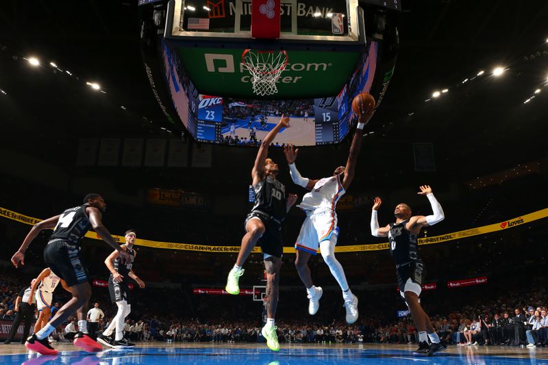 OKLAHOMA CITY, OK - OCTOBER 30: Shai Gilgeous-Alexander #2 of the Oklahoma City Thunder drives to the basket during the game against the San Antonio Spurs on October 30, 2024 at Paycom Arena in Oklahoma City, Oklahoma. NOTE TO USER: User expressly acknowledges and agrees that, by downloading and or using this photograph, User is consenting to the terms and conditions of the Getty Images License Agreement. Mandatory Copyright Notice: Copyright 2024 NBAE (Photo by Zach Beeker/NBAE via Getty Images)