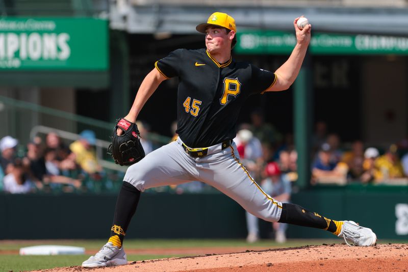 Mar 1, 2026; Jupiter, Florida, USA; Pittsburgh Pirates starting pitcher Hunter Barco (45) delivers a pitch against the St. Louis Cardinals during the first inning at Roger Dean Chevrolet Stadium. Mandatory Credit: Sam Navarro-Imagn Images