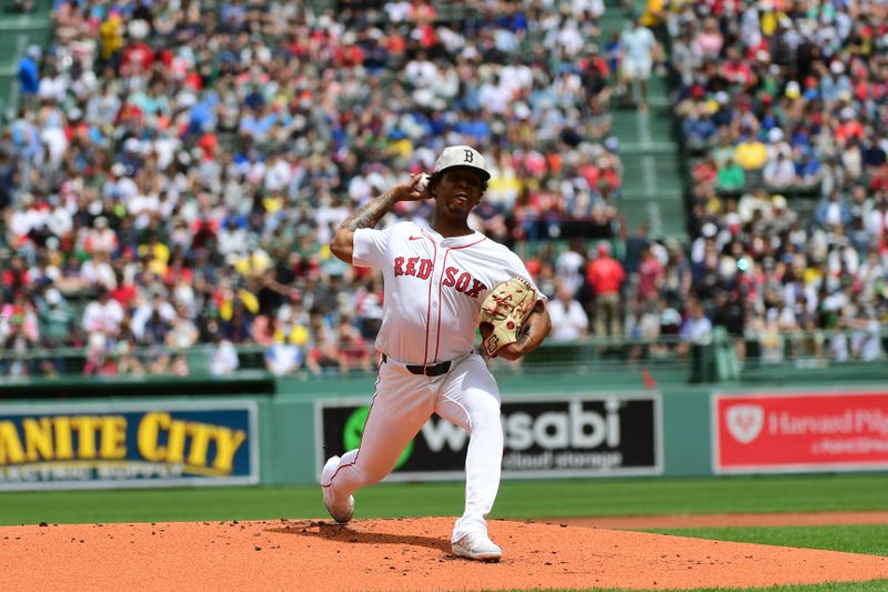 May 18, 2025; Boston, Massachusetts, USA; Boston Red Sox starting pitcher Brayan Bello (66) pitches during the first inning against the Atlanta Braves at Fenway Park. Mandatory Credit: Bob DeChiara-Imagn Images
