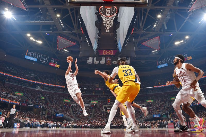 CLEVELAND, OH - MAY 4: Ty Jerome #2 of the Cleveland Cavaliers shoots the ball during the game against the Indiana Pacers during Round 2 Game 1 of the 2025 NBA Playoffs on May 4, 2025 at Rocket Arena in Cleveland, Ohio. NOTE TO USER: User expressly acknowledges and agrees that, by downloading and/or using this Photograph, user is consenting to the terms and conditions of the Getty Images License Agreement. Mandatory Copyright Notice: Copyright 2025 NBAE (Photo by David Liam Kyle/NBAE via Getty Images)