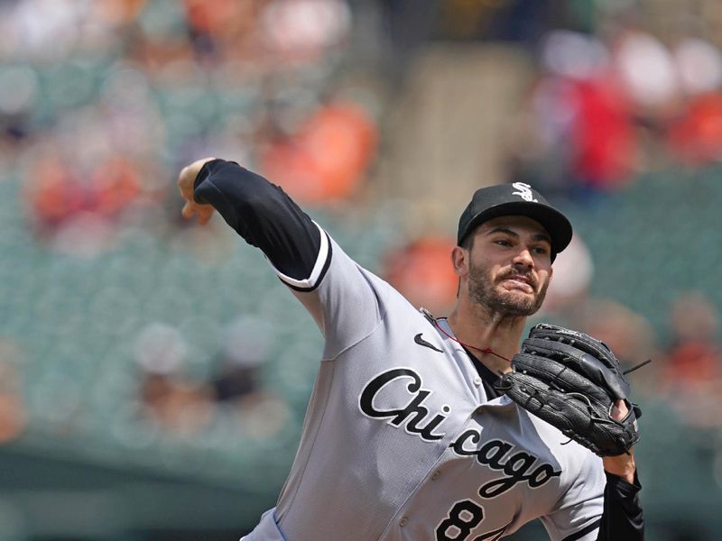 Aug 30, 2023; Baltimore, Maryland, USA; Chicago White Sox pitcher Dylan Cease (84) delivers in the first inning action against the Baltimore Orioles at Oriole Park at Camden Yards. Mandatory Credit: Mitch Stringer-USA TODAY Sports