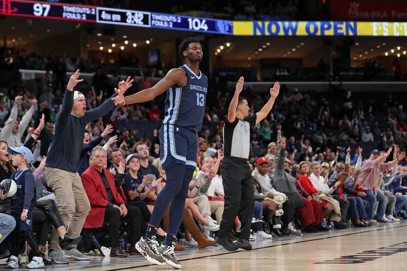 MEMPHIS, TENNESSEE - FEBRUARY 14: Jaren Jackson Jr. #13 of the Memphis Grizzlies reacts during the second half against the Houston Rockets at FedExForum on February 14, 2024 in Memphis, Tennessee. NOTE TO USER: User expressly acknowledges and agrees that, by downloading and or using this photograph, User is consenting to the terms and conditions of the Getty Images License Agreement. (Photo by Justin Ford/Getty Images)