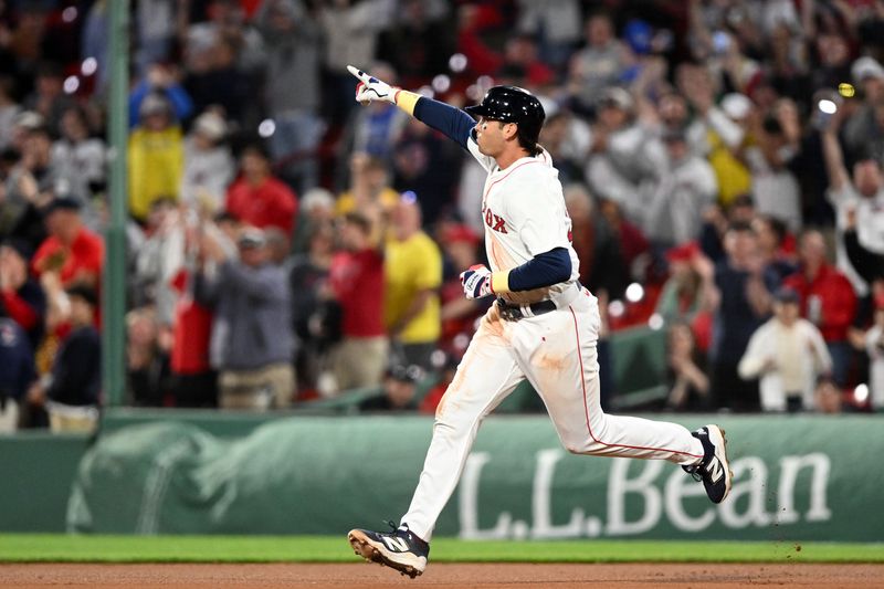 Apr 23, 2025; Boston, Massachusetts, USA; Boston Red Sox first base Triston Casas (36) runs the bases after hitting a three-run home run against the Seattle Mariners during the eighth inning at Fenway Park. Mandatory Credit: Brian Fluharty-Imagn Images