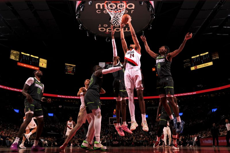 PORTLAND, OR - NOVEMBER 13: Kris Murray #24 of the Portland Trail Blazers dunks the ball during the game against the Minnesota Timberwolves on November 13, 2024 at the Moda Center Arena in Portland, Oregon. NOTE TO USER: User expressly acknowledges and agrees that, by downloading and or using this photograph, user is consenting to the terms and conditions of the Getty Images License Agreement. Mandatory Copyright Notice: Copyright 2024 NBAE (Photo by Cameron Browne/NBAE via Getty Images)