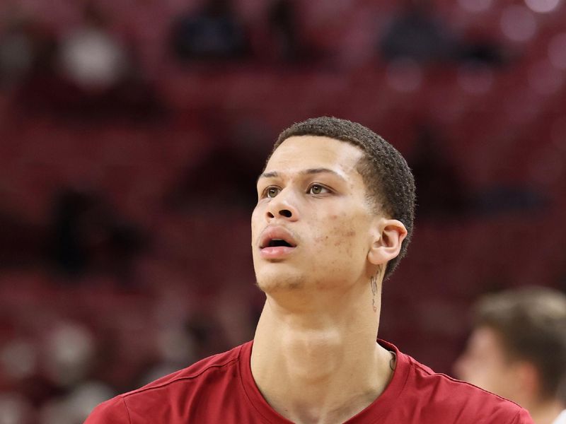 Jan 14, 2026; Fayetteville, Arkansas, USA; Arkansas Razorbacks forward Trevon Brazile prior to the game against the South Carolina Gamecocks at Bud Walton Arena. Mandatory Credit: Nelson Chenault-Imagn Images