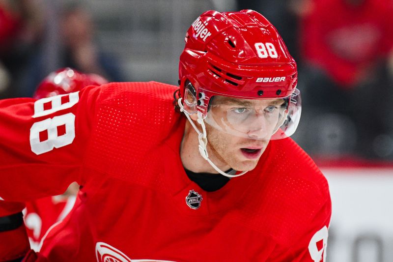 Feb 27, 2024; Detroit, Michigan, USA; Detroit Red Wings right wing Patrick Kane (88) during the first period against the Washington Capitals at Little Caesars Arena. Mandatory Credit: Tim Fuller-USA TODAY Sports